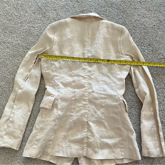 Cat’s y2k Chic Cream Linen Double-Breasted Blazer w Pockets & Brown Buttons - Picture 10 of 10